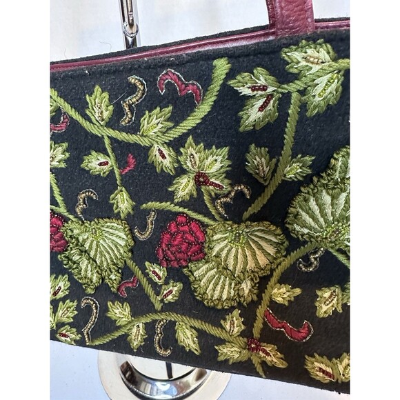 Carolee Vintage Embroidered Black Wool Hand Bag Purse, Acorn Motif With Beads - Picture 4 of 12